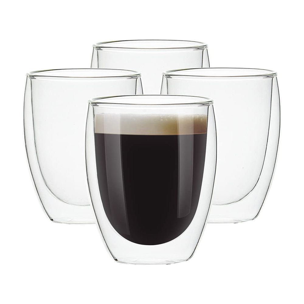 2 Pack Glass Espresso Mugs, Double Wall Thermo Insulated Glass Coffee Cups, Glass  Coffee Mugs Set (250ml/8.5oz)