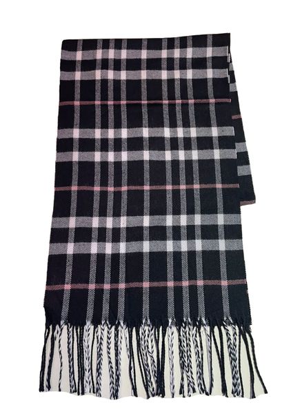 Men's Checked Scarf Cashmere with Tassels - Blue/Grey