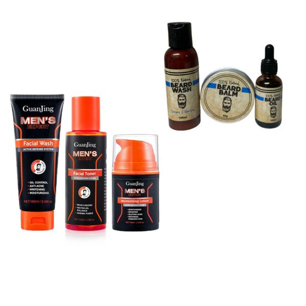 3 Pieces Men Skincare Set &amp; 3 Pieces Men Beard Care Set Combo