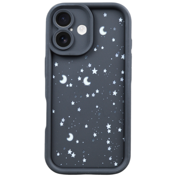 Starry Night Design Phone Case Compatible With iPhone 16 - Black