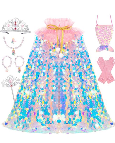 Shimmering Circular Bead Cape Halloween Mermaid Costume For Girls