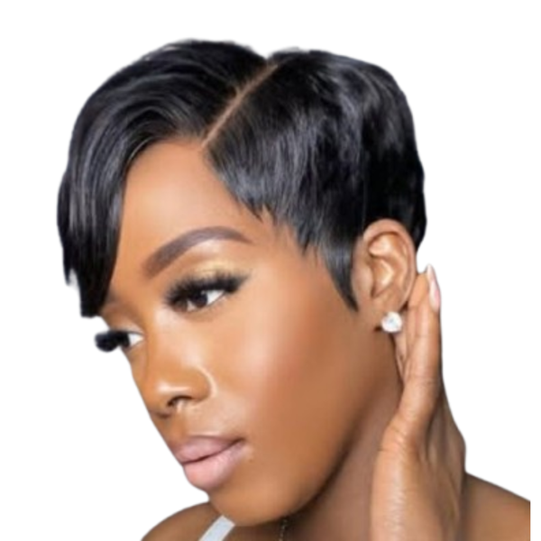 Human Hair Black Pixie Cut Wig With 2x4 Lace Closure.