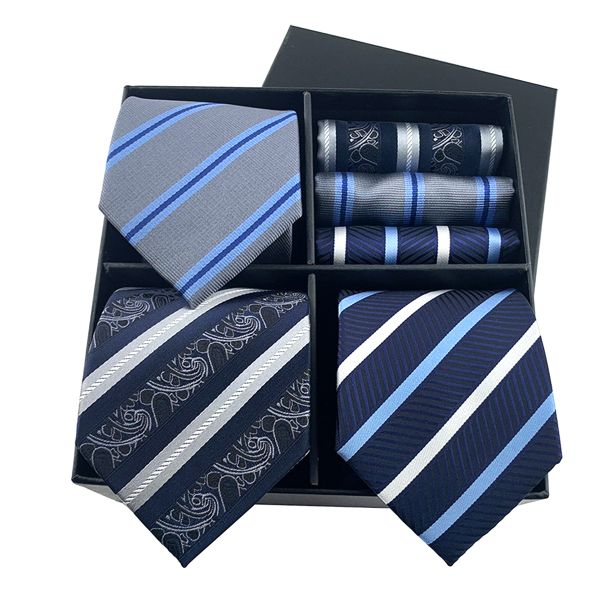 6 Piece Gift Box Mens Tie Set - Necktie with Pocket Square, Silk Neck Tie