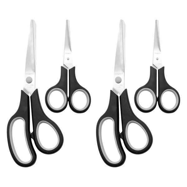 Regent All Purpose Scissors Black and Grey 4 Pack Set - 21cm x 2 - 13.8cm x 2