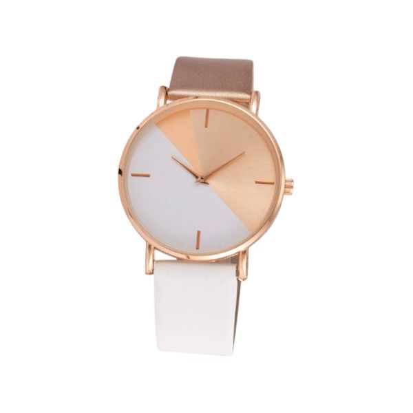 Faux Leather Womens' Analogue Watch WithTwo-Tone Watch Face - Pink &amp; White
