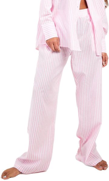 boohoo - Womens Cotton Pinstripe Pyjama Trouser - Pink