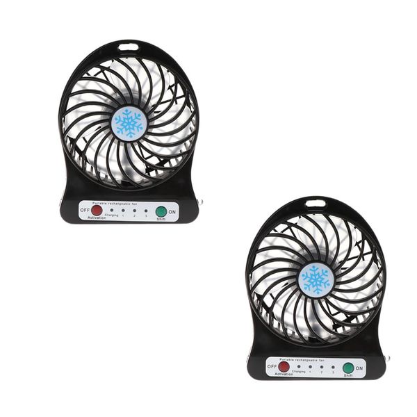 Set Of 2 1200mAh Portable Rechargeable LED Light Air Cooler Fan