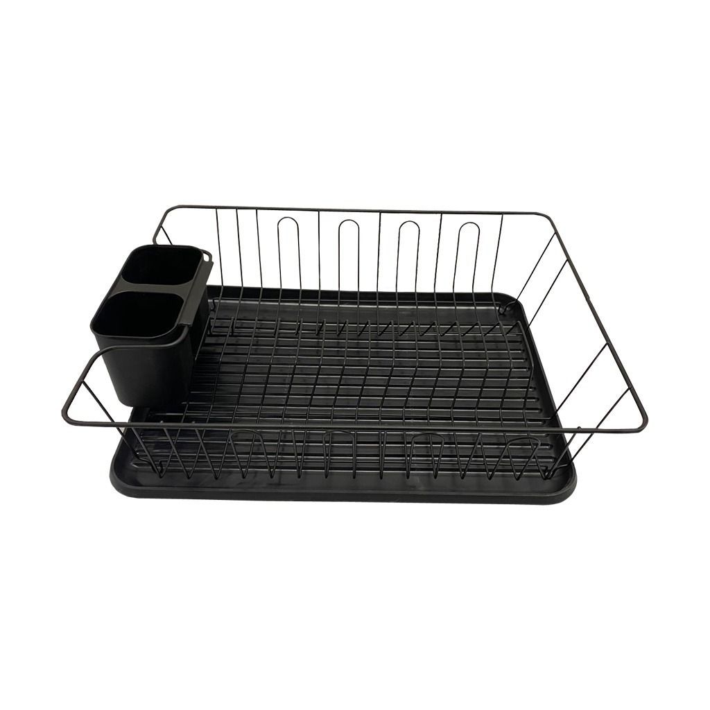 Dish Rack Drainer With Drip Tray & Cutlery Holder Black Shop Today