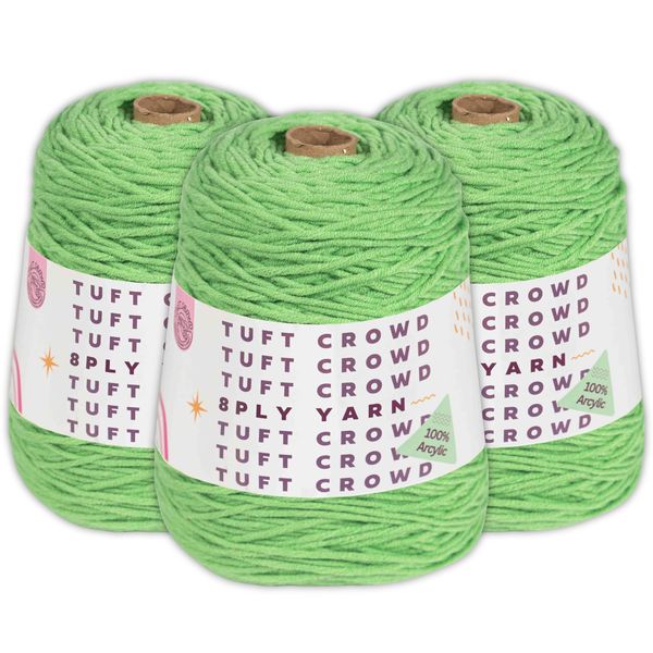 Green Yarn Single Colour, 8-ply Tufting Yarn, 100% Acrylic Yarn (3x400g)