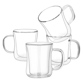 4 Piece Curved Glass Cup Drinking Mug Double Wall Glass Coffee Tea Mug ...