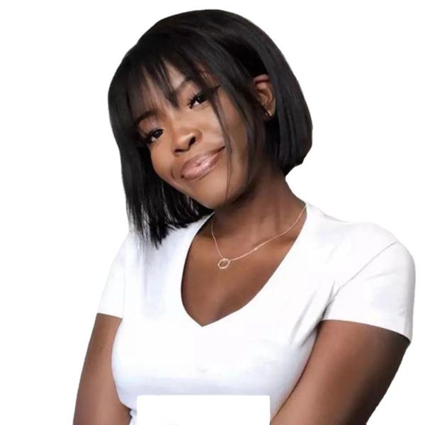 Qi Liu Hai Short Straight Hair Black Hair Bobble Wig Natural and Realistic