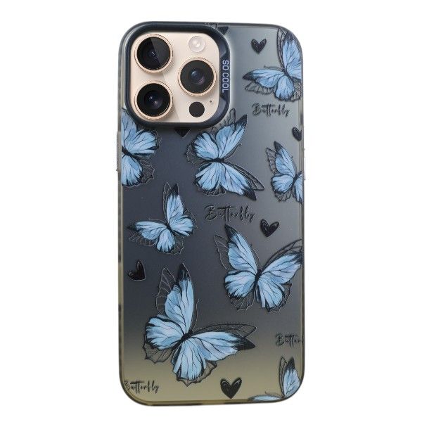 Ethereal Blue Butterfly Phone Case Compatible with iPhone 14 Pro Max - Silver