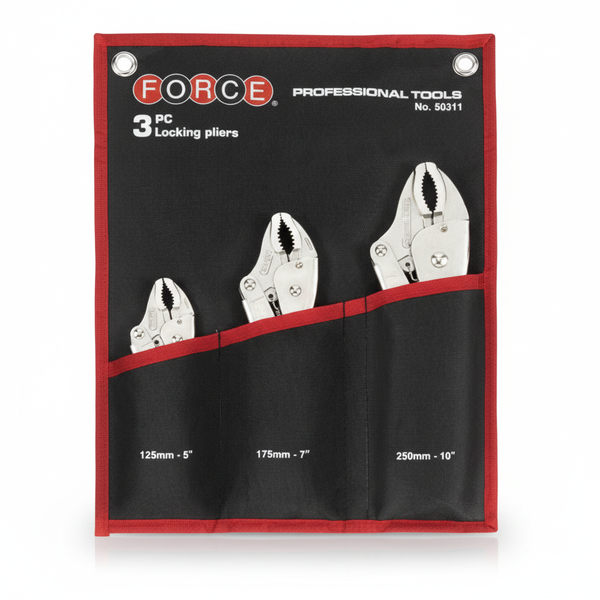 Force 3 Piece Locking Plier Set in Cloth Bag - Durable Gripping Tools