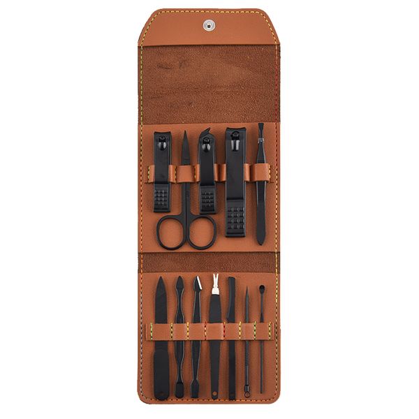 12 in 1 Stainless Steel Manicure Kit Set - Brown