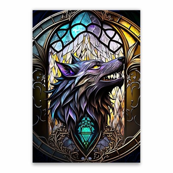 Purple Wolf Stained Glass Poster - A1