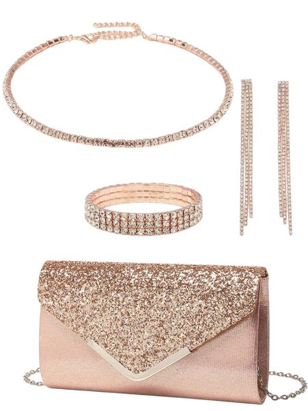 Women's Rhinestone Evening Clutch, Set Of 4 Rhinestone Jewellery Set