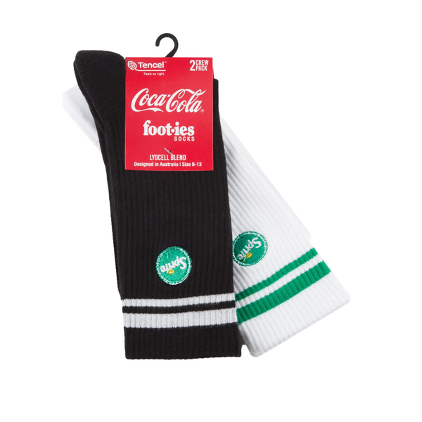 Foot-ies - Sprite 2-Pack Bottle Cap Sneaker Crew Sock - Black / White - M/L