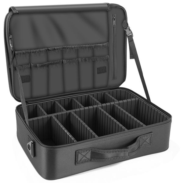 Portable Makeup Travel Bag with Adjustable Divider and Shoulder Strap