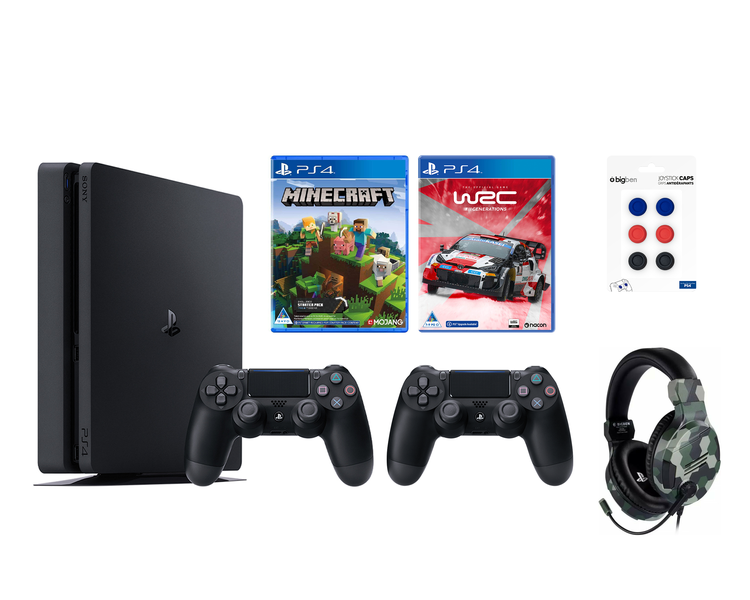 Playstation 4 500gb Slim Console + Dualshock 4 Black + Controller Thumb Grips + NAC: Gaming Headset + Minecraft + WRC Generations (PS4)