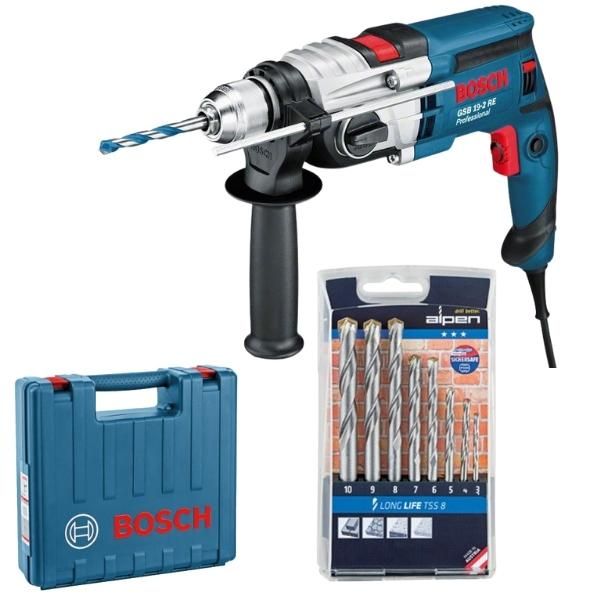 BOSCH - Impact Drill GSB 19-2 RE and Alpen Masonry Drill Bit Set (8Piece)