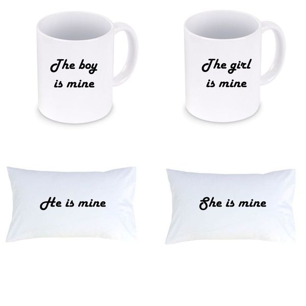 He &amp; She is Mine Pillow Case Covers and Coffee Mugs Combo