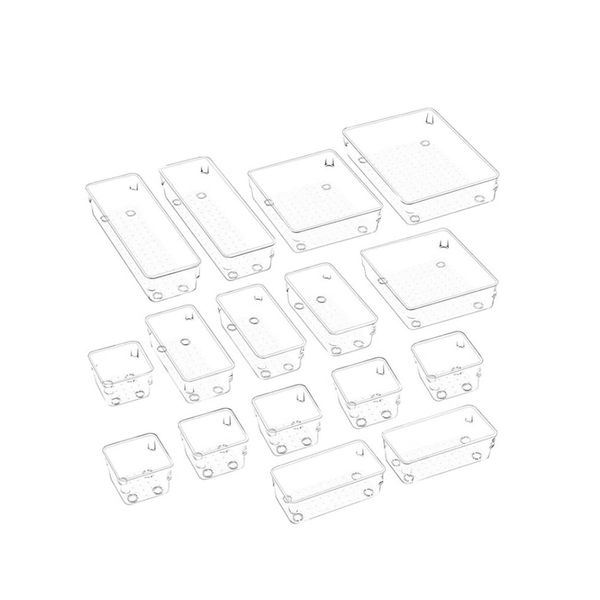 16-Piece Clear Drawer Organizer Set - 5 Sizes Plastic Storage Bins for Home