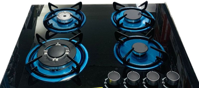 4-Burner Gas Hob Black Glass Gas Stove Top