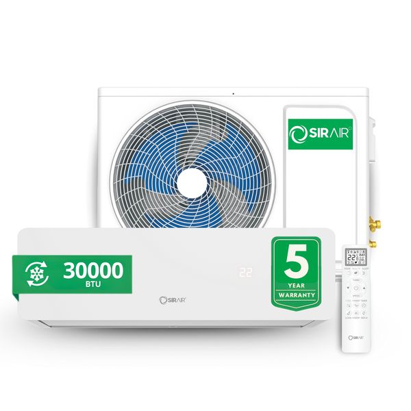 30000BTU Air Conditioner | Split Wall Unit + Piping Kit | Sirair Calibre