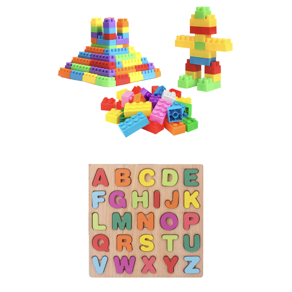 Large Building Block Toy Set with Wooden Educational Alphabet Toy Set