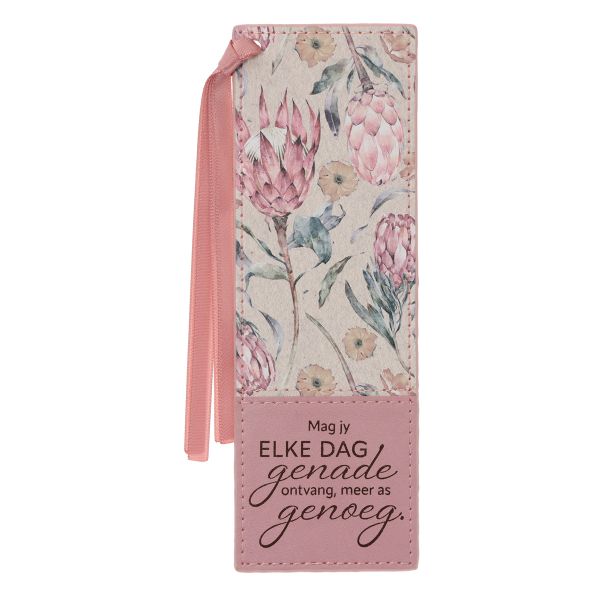 Bookmark - Mag Jy Elke Dag Genade Ontvang, Faux Leather, Pink, Fynbos