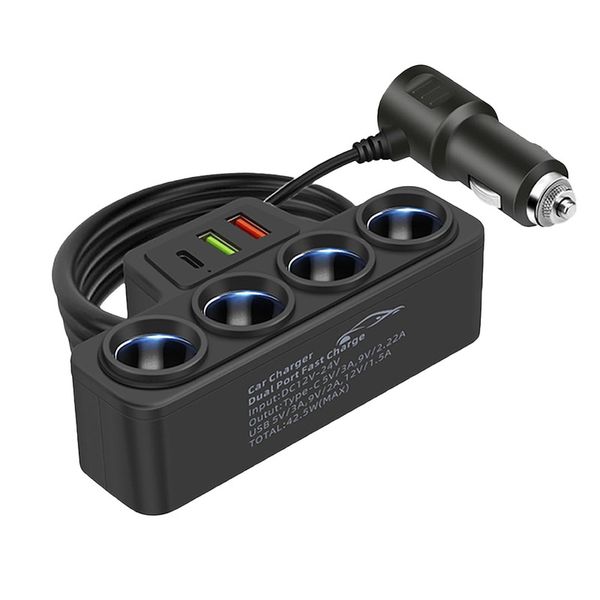Cigarette Lighter Multi-Function Splitter, 7-in-1 Cell Phone Car Charger