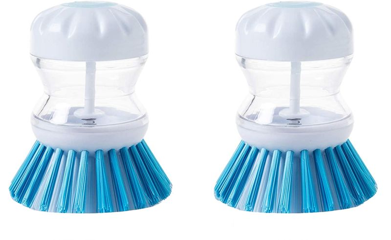 Dish Scrub with Soap Dispenser for Dishes and Kitchen Sink Cleaning 2 Pack