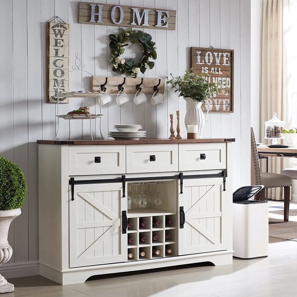 Storage Cabinet Side Table Shelves Coffee Bar Wine Drawers Buffet Sideboard
