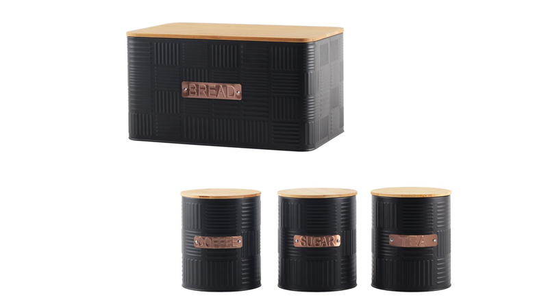Bread Bin and 3-piece canisters with bamboo lids