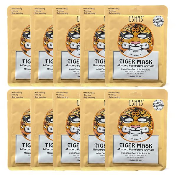 Set of 10 - Tiger Moisturizing Firming Rejuvenating Face Mask Sheets 25ml
