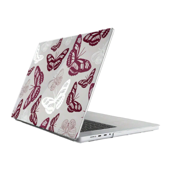 Butterfly Printed Protective Cover For MacBook Air M2 2022 - Burgundy