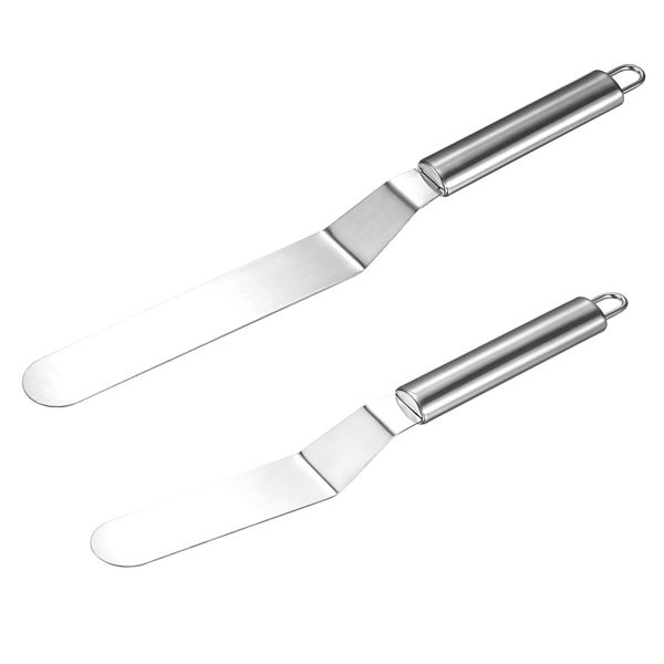 Cake Spatula Set, Stainless Steel Angled Palette Knife, Silver 2-Piece