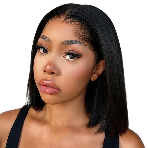 Brazilian Straight Hair 10Inch Glueless Full Frontal Lace Wig Black In