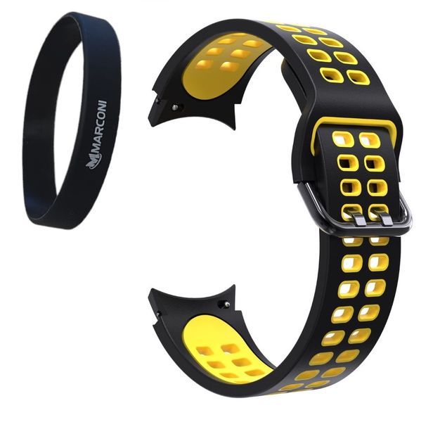 Silicone Strap for Samsung Watch 6 - 44mm - Black/Yellow With Marconi Wristband