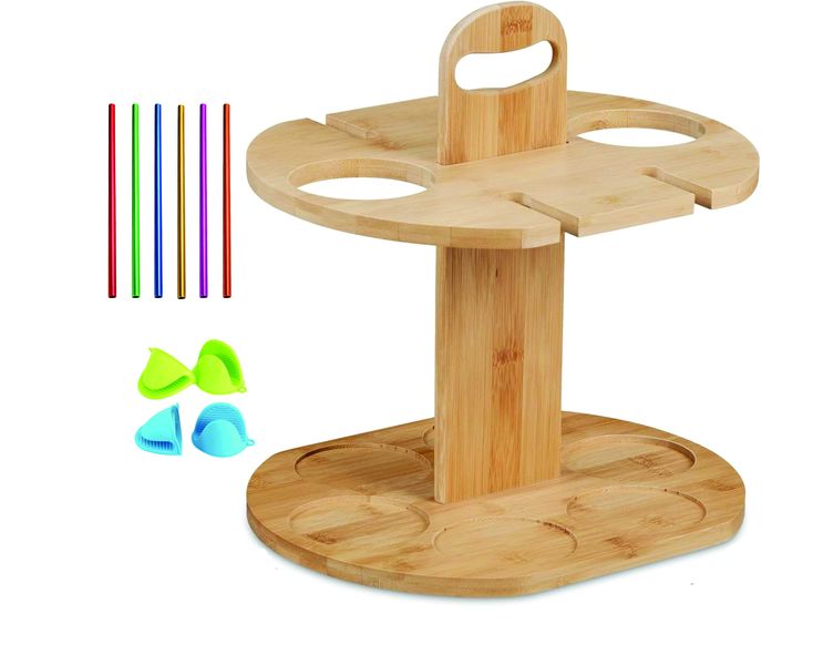 2 Bottles and 4 Glasses Wine Set Holder, Portable Wooden Wine Storage Rack