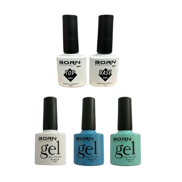 Born Beautiful UV/LED Blue Shades with Top &amp; Base 10ml - 5 piece