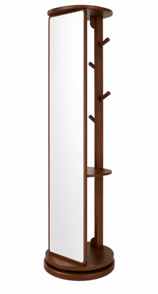 Ziyane Brown Wood &amp; Glass Rotating Mirror Coat &amp; Hat Rack