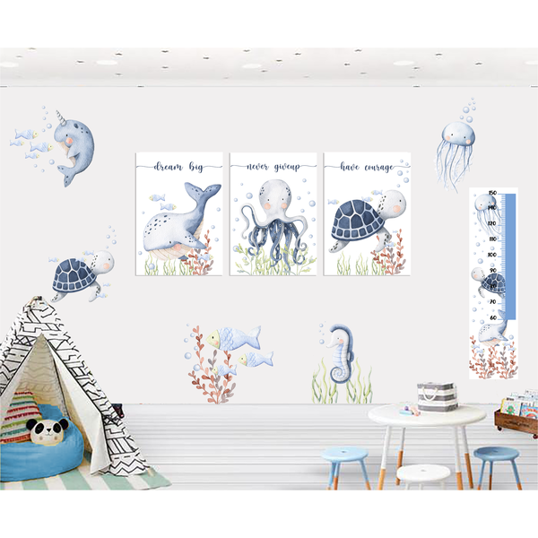 Under The Sea Wall Art Theme - A3 Theme: (x3 A3 Canvases + x5 Decals)