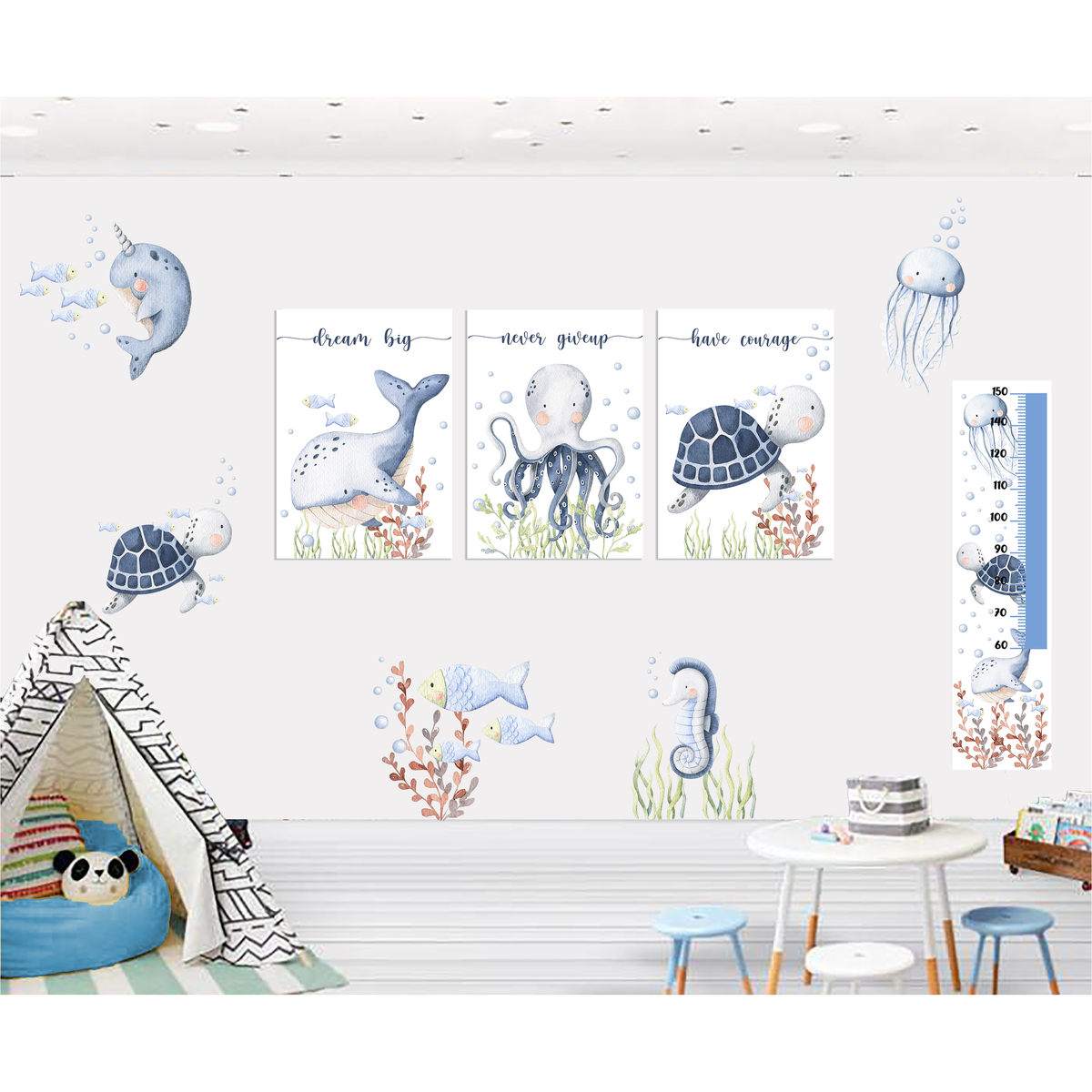 Under The Sea Wall Art Theme - A3 Theme: (x3 A3 Canvases + x5 Decals