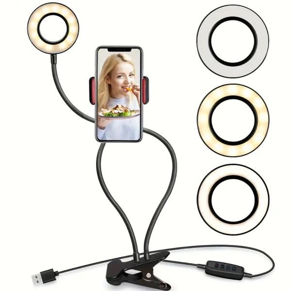 Selfie Ring Light - LED Light Ring with Cell Phone Stand and Desk Clip 9cm