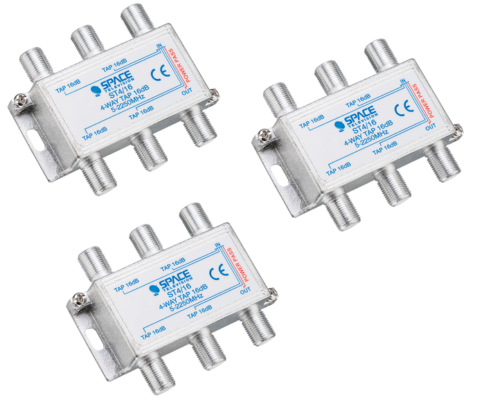 Space TV Satellite IF Tap - 4 Way - 16db (5 – 2250MHz) - 3 Pack