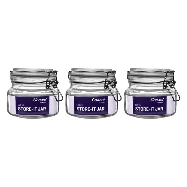 Consol Store It Jar with Clip Top Lid 500ml - 3 Pack