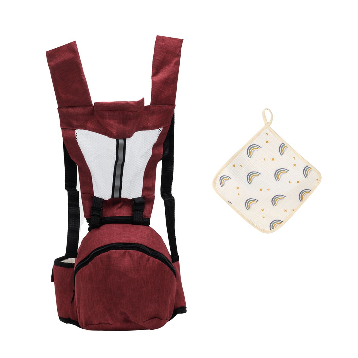 Ergonomic Breathable 2 In 1 Storage Baby Carrier with Hip Seat Kit-Red