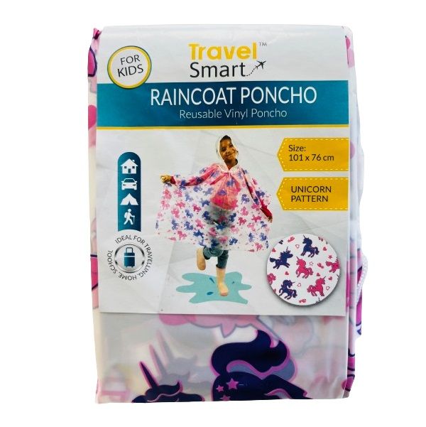 Travel Smart: Kids Unicorn Raincoat/Poncho with Hood - 101cm x 76 cm