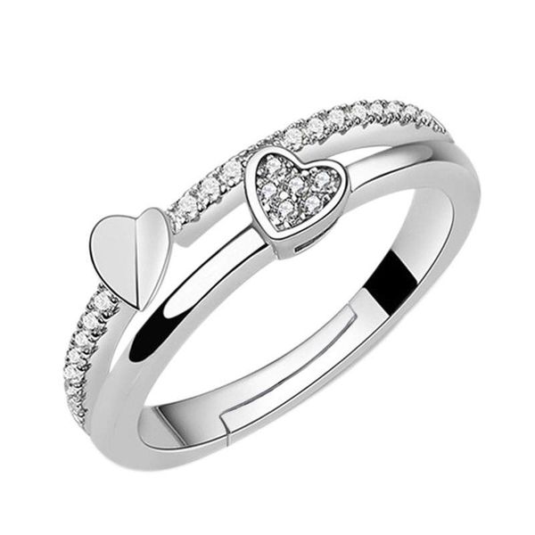 Elegant Queen of Hearts silver ring with white zircon flakes - Ref 003